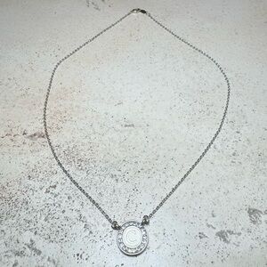 White Gold Bonded “C” Letter Necklace with Rhinestone Halo